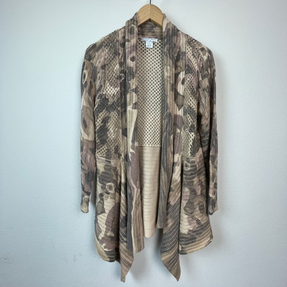 Alberto Makali Cardigan Womens Medium Brown Boho Open Front Wool Blend Knit